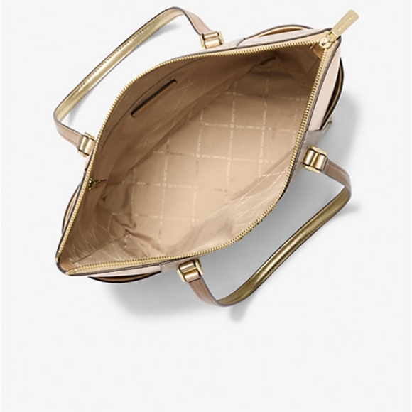 Michael Kors Charlotte Large Signature Logo and Metallic Top-Zip Tote Bag - Picture 2 of 16